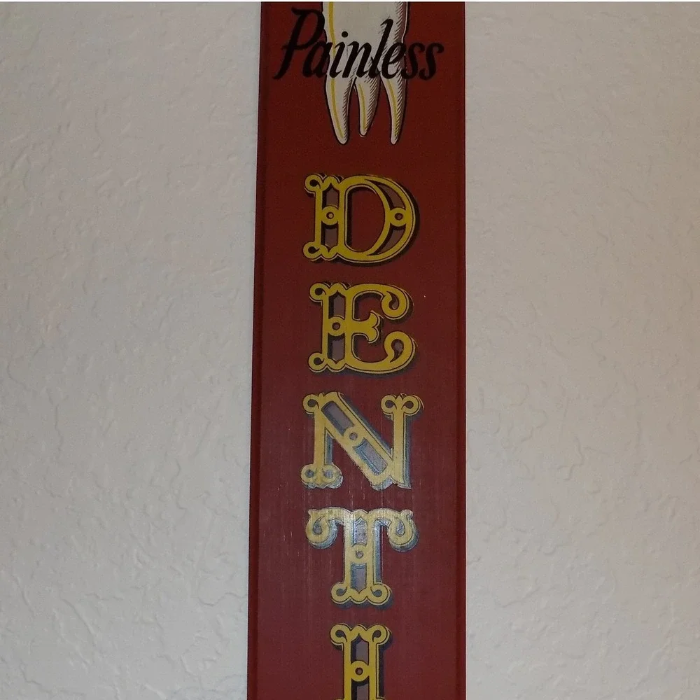Yorkraft Inc Painless Dentist Sign Red Vintage Wood Trade Sign